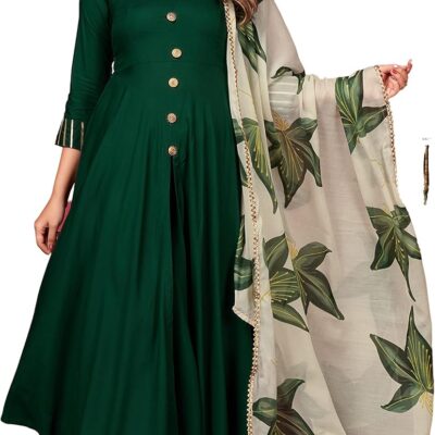 Indian Kurti for Womens With Pant & Dupatta | Rayon Foil Printed Long Kurta Partywear Kurtis For Women Tunic Tops