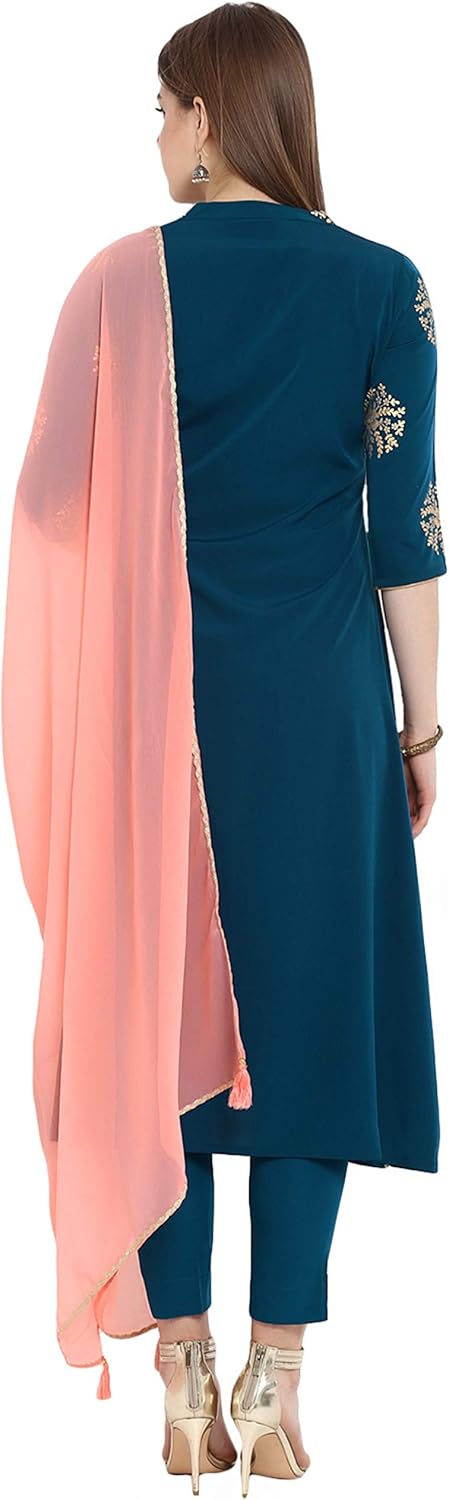 Janasya Indian Women's Tunic Tops Crepe Kurti Set With Dupatta for Women Turquoise - Image 6