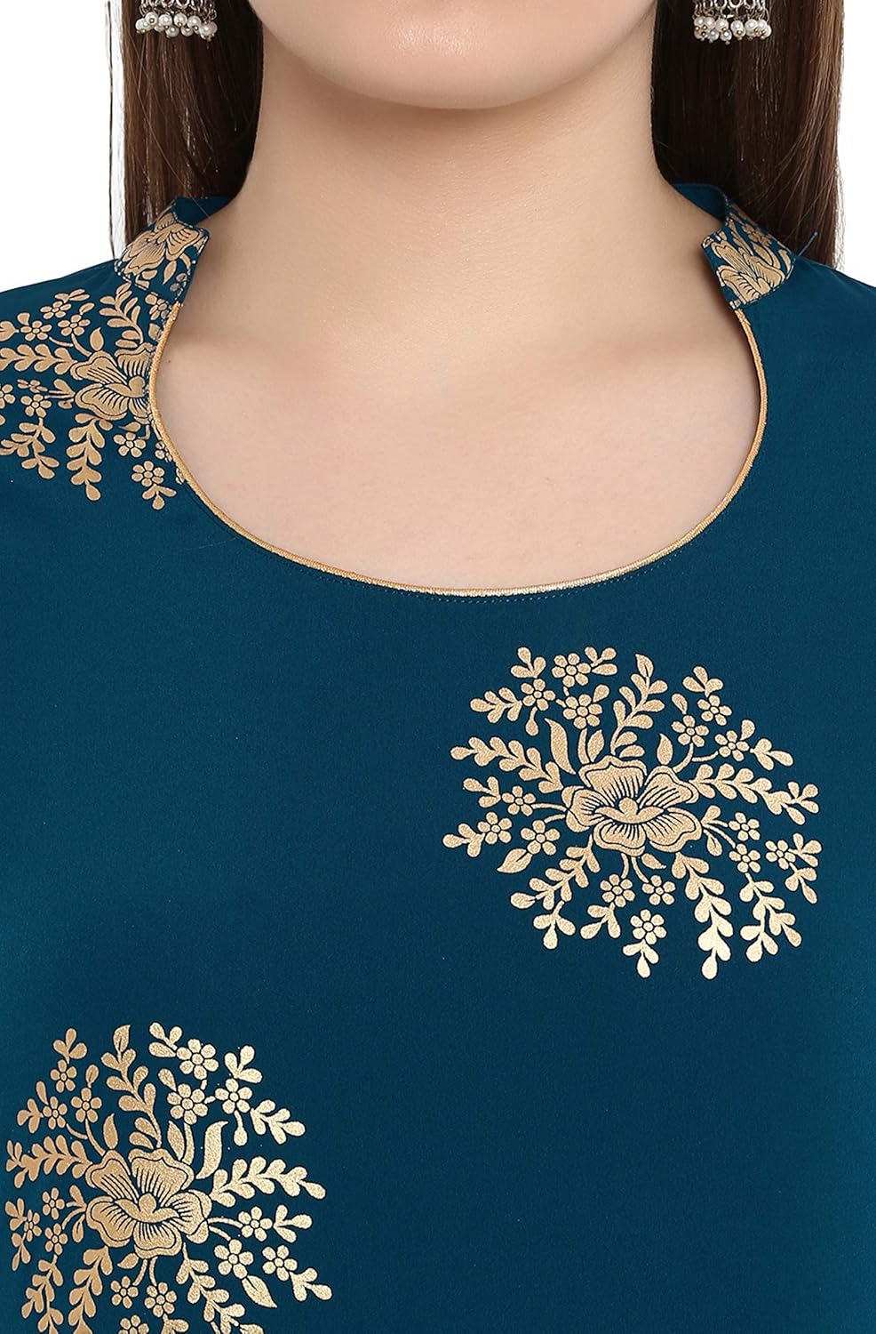 Janasya Indian Women's Tunic Tops Crepe Kurti Set With Dupatta for Women Turquoise - Image 7