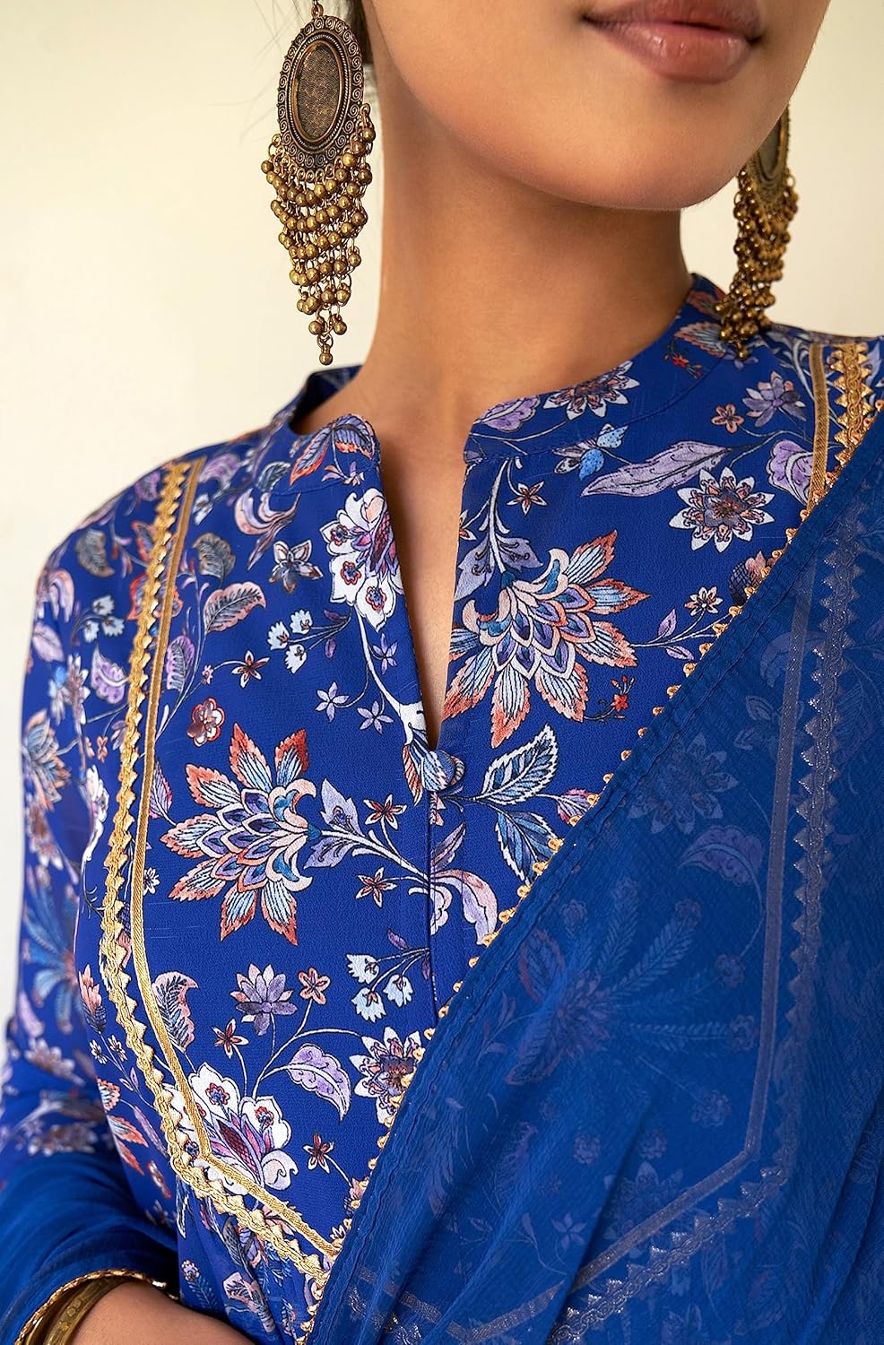 Janasya Indian Women's Georgette Digital Floral Printed Flared Kurta with Sharara & Dupatta Set - Image 6