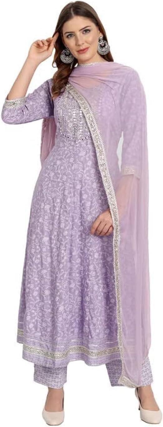 Women Rayon Anarkali Embroidered Printed Anarkali Salwar Kameez
