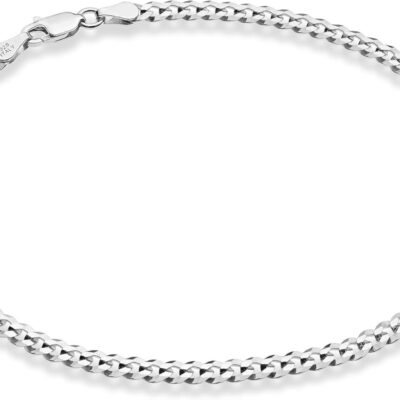 Miabella Solid 925 Sterling Silver Italian 3.5mm Diamond Cut Cuban Link Curb Chain Anklet for Women, Made in Italy