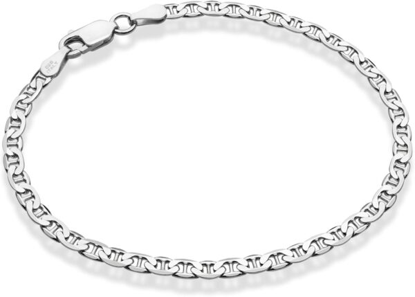 Miabella 925 Sterling Silver Italian 3mm, 4mm Solid Diamond-Cut Mariner Link Chain Anklet Ankle Bracelet for Women, Made in Italy