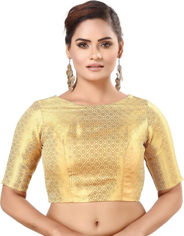 Women's Traditional Rich Golden Banarasi Brocade Stitched Readymade Saree Blouse