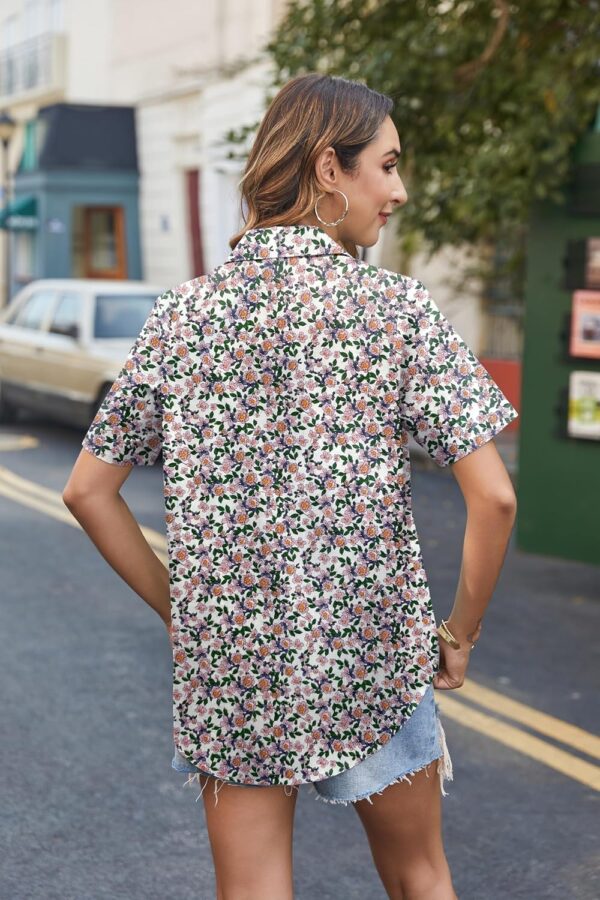 HOTOUCH Cotton Linen Button Down Shirt for Women V Neck Collared Blouse Casual Short Sleeve Tops with Pocket - Image 5