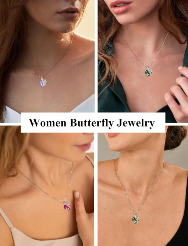 925 Sterling Silver Butterfly Earrings Necklace Created Emerald Heart Jewelry Set - Image 4