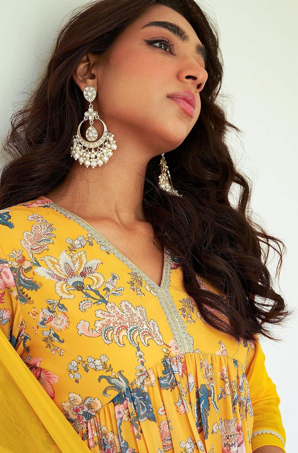 Janasya Indian Women's Georgette Digital Floral Printed Flared Kurta with Sharara & Dupatta Set - Image 5