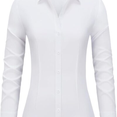 Women's Button Down Shirts Collared Fitted Dress Shirts Long Sleeve Wrinkle Free Blouse Formal Office Work Tunic Tops
