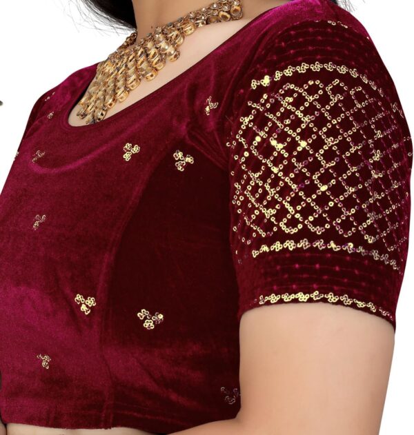 KNETLI Velvet Readymade Blouse for Women-Round Neck,Short Sleeve - Image 3