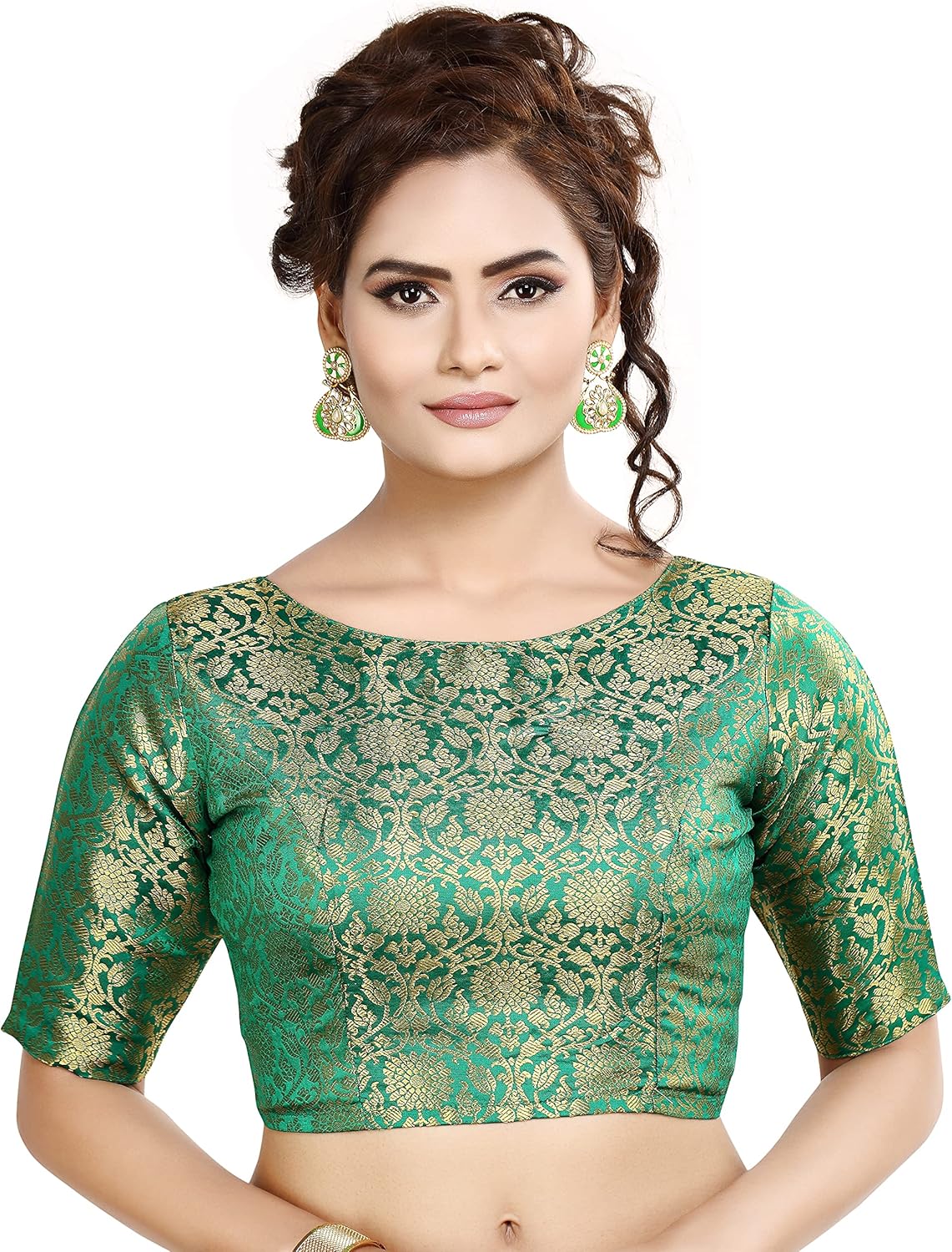 Womens Traditional Benaras Brocade Readymade Stitched Saree Blouse