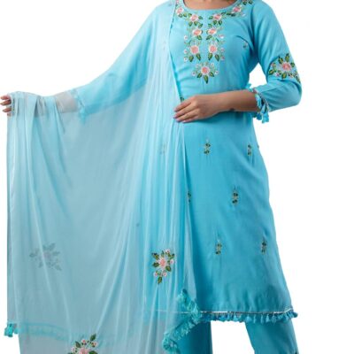 JG Women's Ethnic Wear Collection Rayon Straight Embridered Kurti & Pant Set With Dupatta