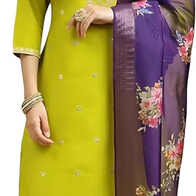 MOKOSH Women's Embroidered Chinon Kurta and Pant with Dupatta Ethnic Set Traditional Kurti for Women's