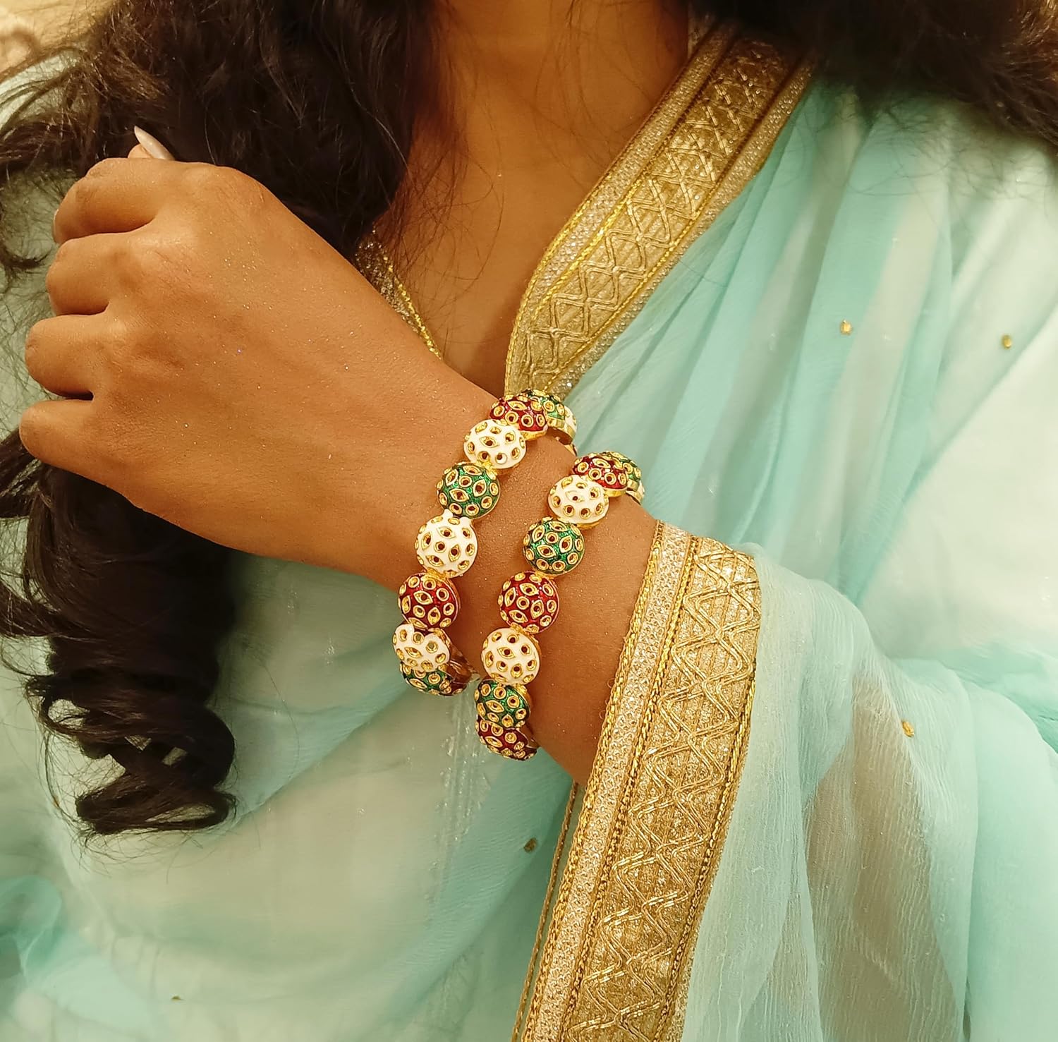 Efulgenz Gold Tone Indian Bangle Set for Women Stylish Bangle Set Indian Gold Bangles Bracelet Indian Bridal Jewelry for Wedding Bollywood Fashion Jewelry - Image 4