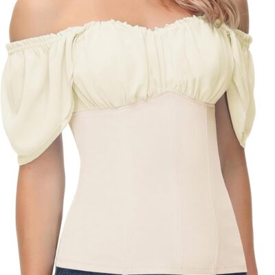 Scarlet Darkness Women Renaissance Shirt Off Shoulder Flutter Short Sleeve Top Summer Square Neck Peasant Blouse