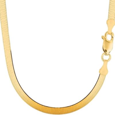 The Diamond Deal 14k Solid Yellow Gold 6.00mm Shiny Imperial Herringbone Chain Necklace or Bracelet for Pendants and Charms with Lobster-Claw Clasp (7", 8", 16", 18" 20" or 24 inch)