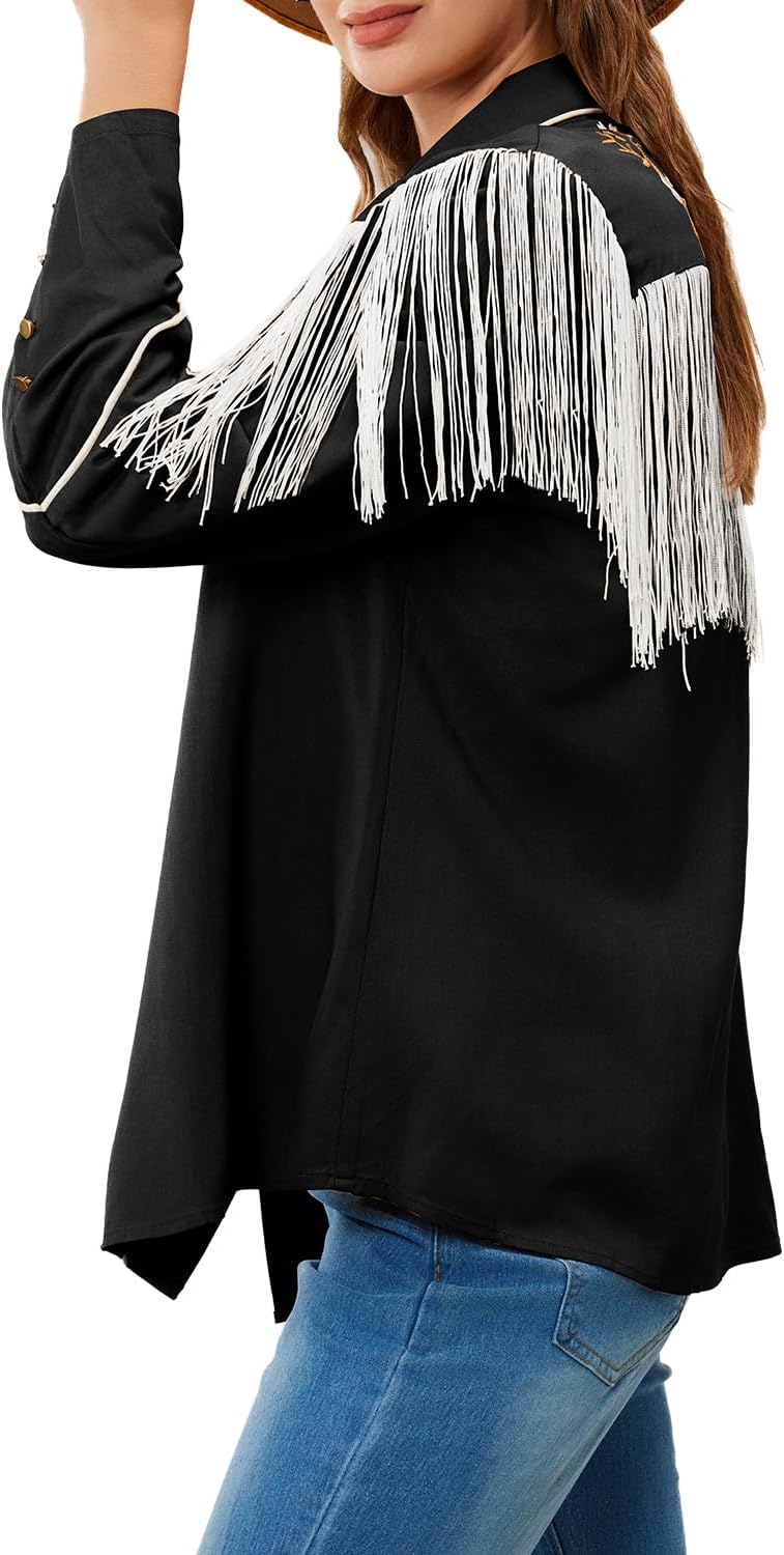 JOHN MOON Women's Floral Embroidered Fringe Western Shirts Rodeo Cowgirl Button Down Blouse Tops Country Style Outfits - Image 2