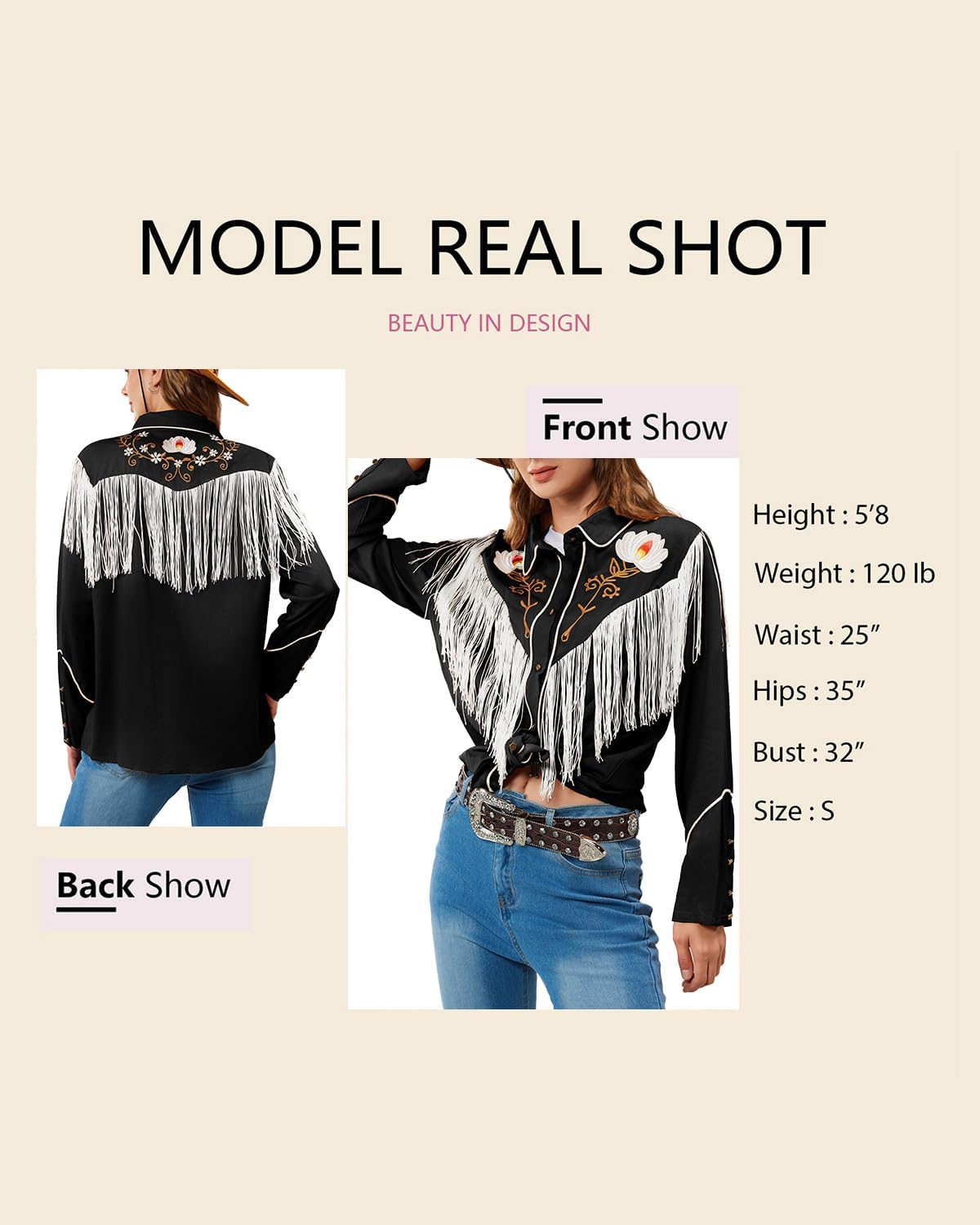 JOHN MOON Women's Floral Embroidered Fringe Western Shirts Rodeo Cowgirl Button Down Blouse Tops Country Style Outfits - Image 5