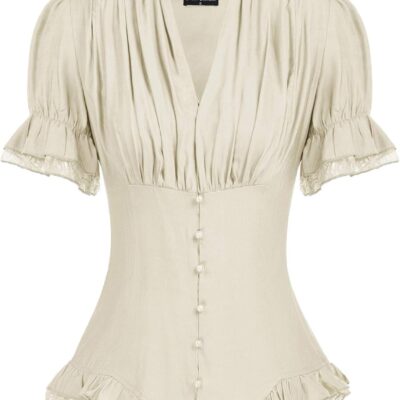 Scarlet Darkness Women 2024 Summer Short Sleeve Shirt Dressy Victorian Blouse Lace Up Top