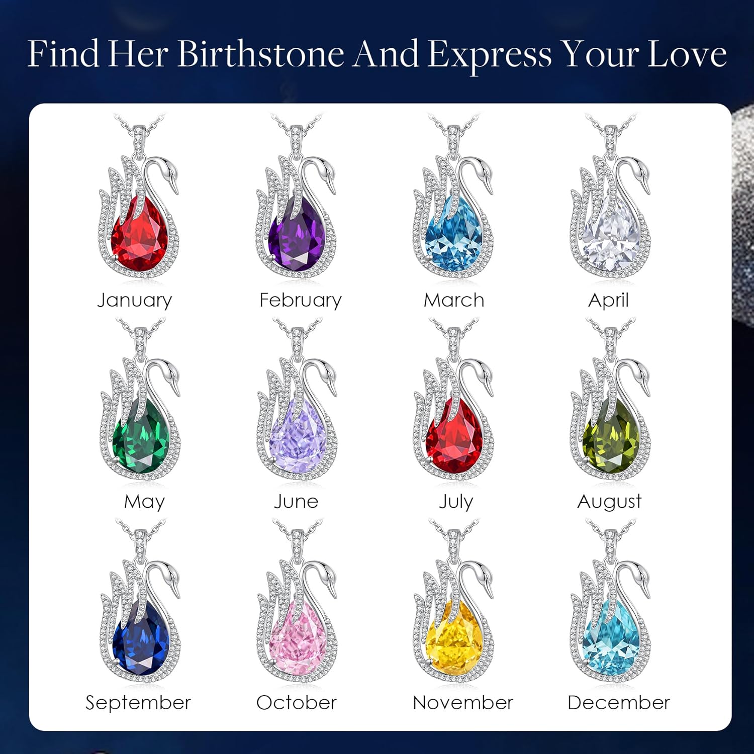 LOUISA SECRET Swan Waterdrop Heart Birthstone Necklaces for Women, 925 Sterling Silver Fine Jewelry, Pendant Heart Necklaces Birthday Anniversary Christmas Gift for Women Wife Mom Girlfriend Lady - Image 7
