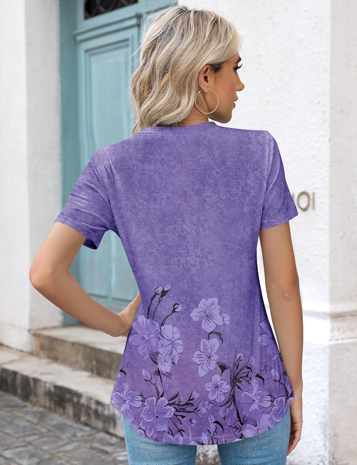 Kistore Womens Casual Crew Neck Short Sleeve Pleated Tops Blouses Fashion Clothes 2024 - Image 3