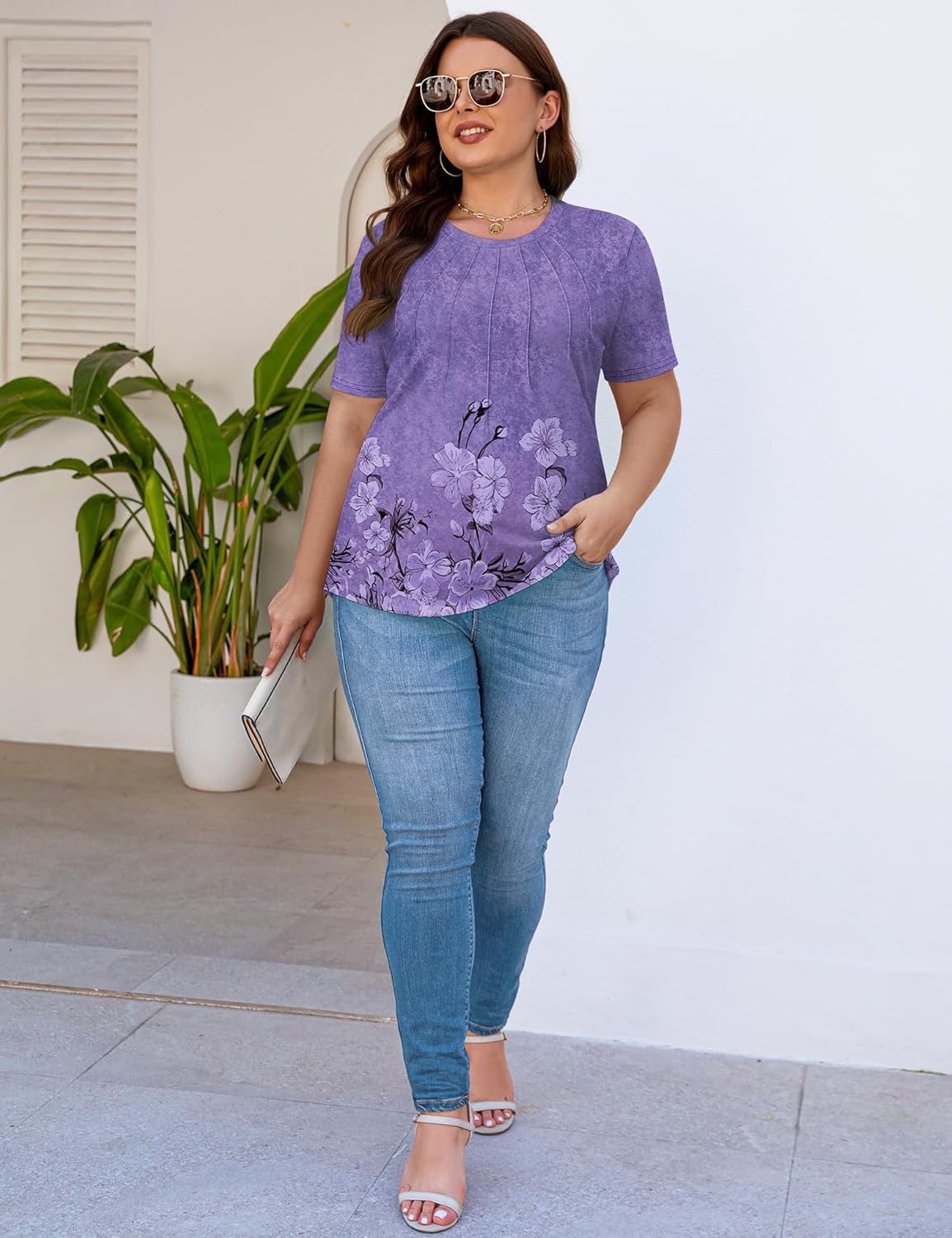 Kistore Womens Casual Crew Neck Short Sleeve Pleated Tops Blouses Fashion Clothes 2024 - Image 4