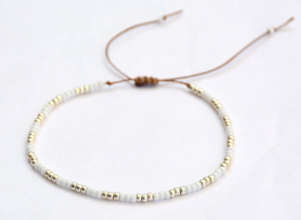 Beaded Anklet for Women, Boho White & Silver Adjustable Waterproof Thin Beach Beads Anklet, Native American Style, Unique Hippie Handmade by Tribes (S-M-adjustable) - Image 3