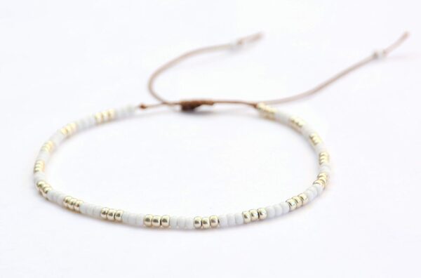 Beaded Anklet for Women, Boho White & Silver Adjustable Waterproof Thin Beach Beads Anklet, Native American Style, Unique Hippie Handmade by Tribes (S-M-adjustable) - Image 6