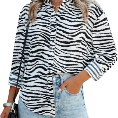 Mutitop Button Down Shirts for Women Dressy Casual Blouses V Neck Printed Boho Long Sleeve Collared Tunic Chiffon Tops