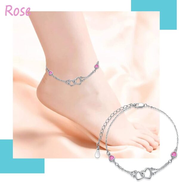 Dorunmo Anklet/Bracelet for Women 925 Sterling Silver Birthstone Jewelry Cubic Zirconia Double Heart Chain Jewelry for Mom Wife Friend Bride Valentine's Day Christmas Birthday Mother's Day - Image 4