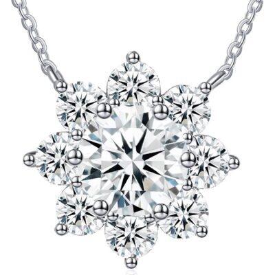 Sunflower Moissanite Pendant Necklace for Wife 1CT-3CT Jewelry for Women Wedding Anniversary Engagements Birthday Gifts for Her Daughter Girlfriend Mom on Christmas Valentines Mothers Day