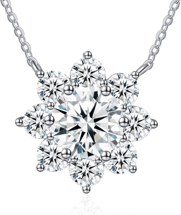 Sunflower Moissanite Pendant Necklace for Wife 1CT-3CT Jewelry for Women Wedding Anniversary Engagements Birthday Gifts for Her Daughter Girlfriend Mom on Christmas Valentines Mothers Day