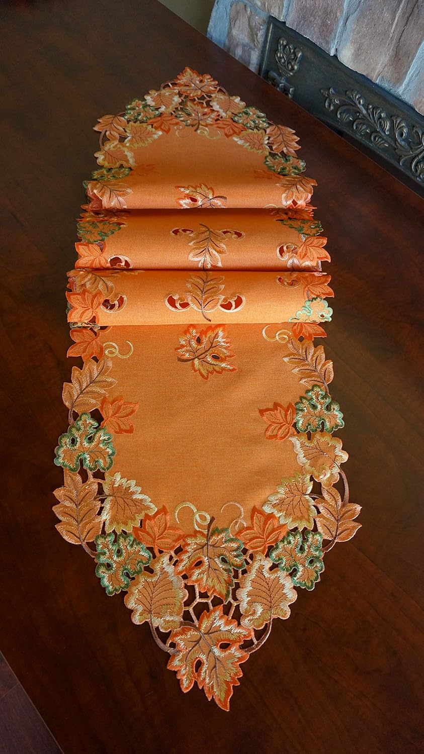 GRANDDECO Harvest Fall Table Runner 13"x54",Cutwork Embroidered Maple Leaves Dresser Scarf Table Topper for Thanksgiving's Day Home Dinner Holiday Party Decoration - Image 5