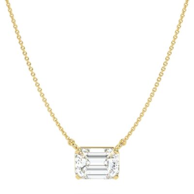 IGI Certified 1/4 to 3 Carat Emerald Cut Lab Grown Diamond Horizontal Solitaire Pendant Necklace for Women I 14k Gold (G-H, VS1-VS2, cttw) 16 to 18 Inch Adjustable Chain East-West