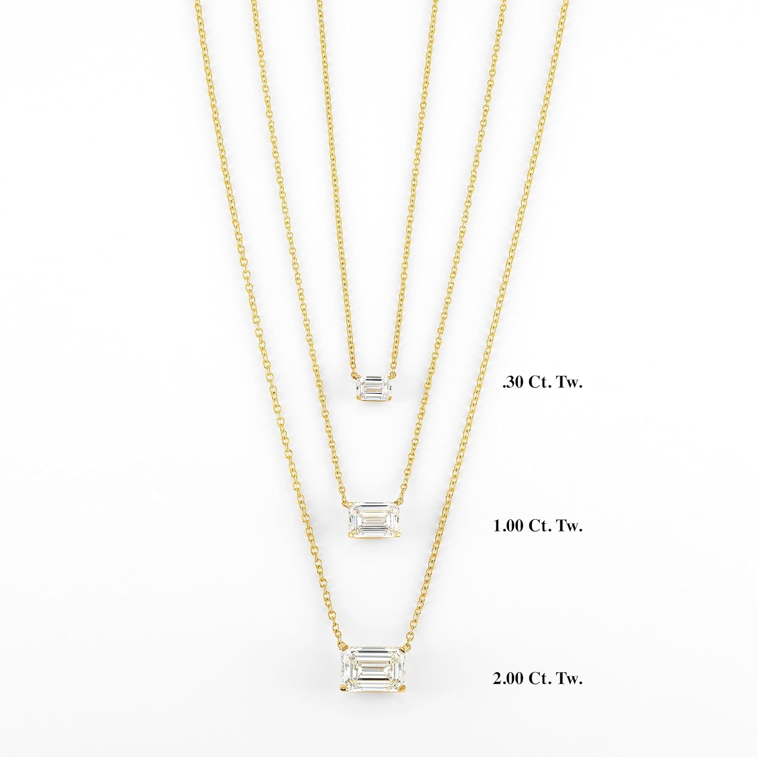 IGI Certified 1/4 to 3 Carat Emerald Cut Lab Grown Diamond Horizontal Solitaire Pendant Necklace for Women I 14k Gold (G-H, VS1-VS2, cttw) 16 to 18 Inch Adjustable Chain East-West - Image 3