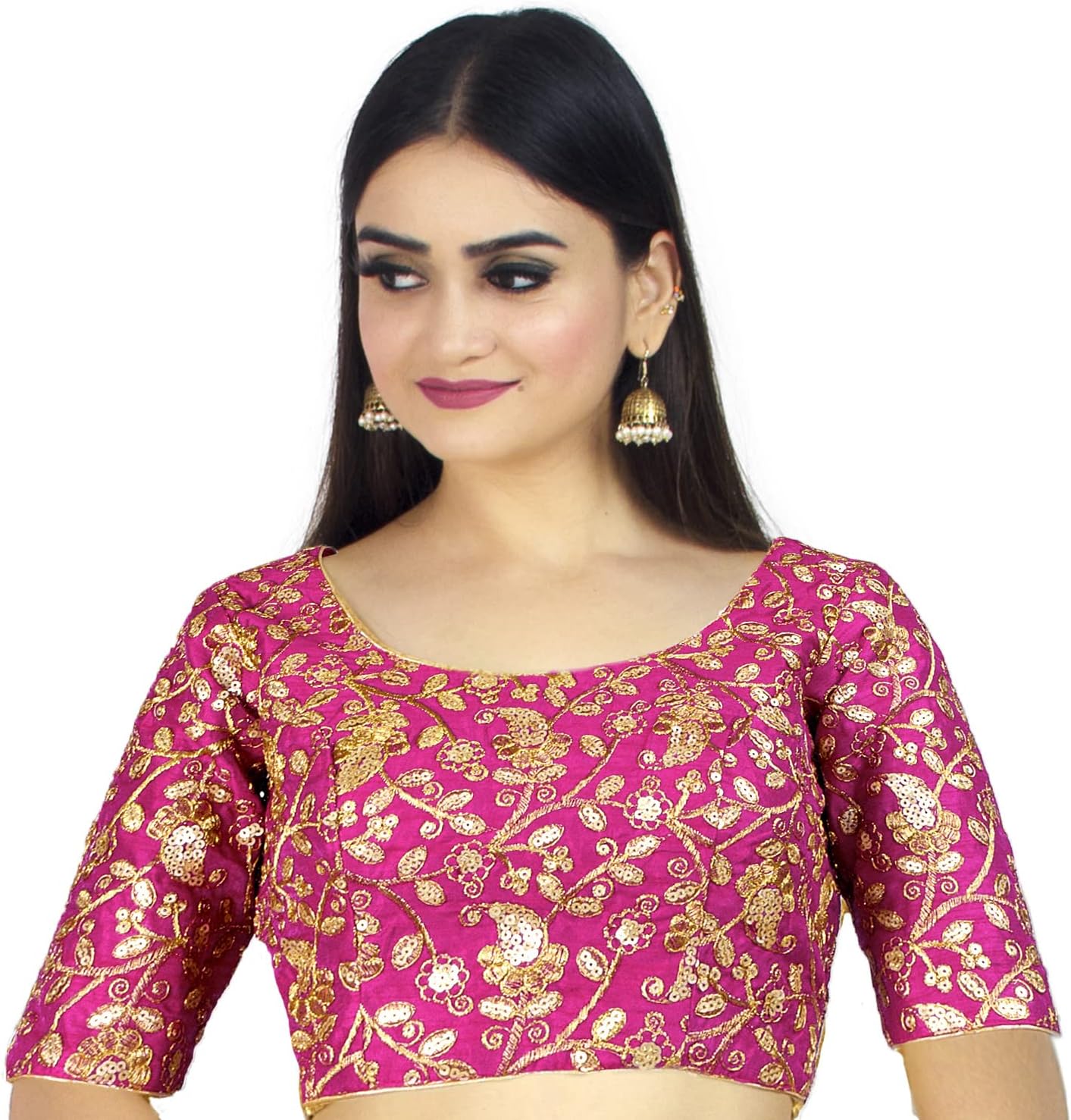 Chandrakala Embroidered Blouses for Women Sarees,Readymade (B187-P)