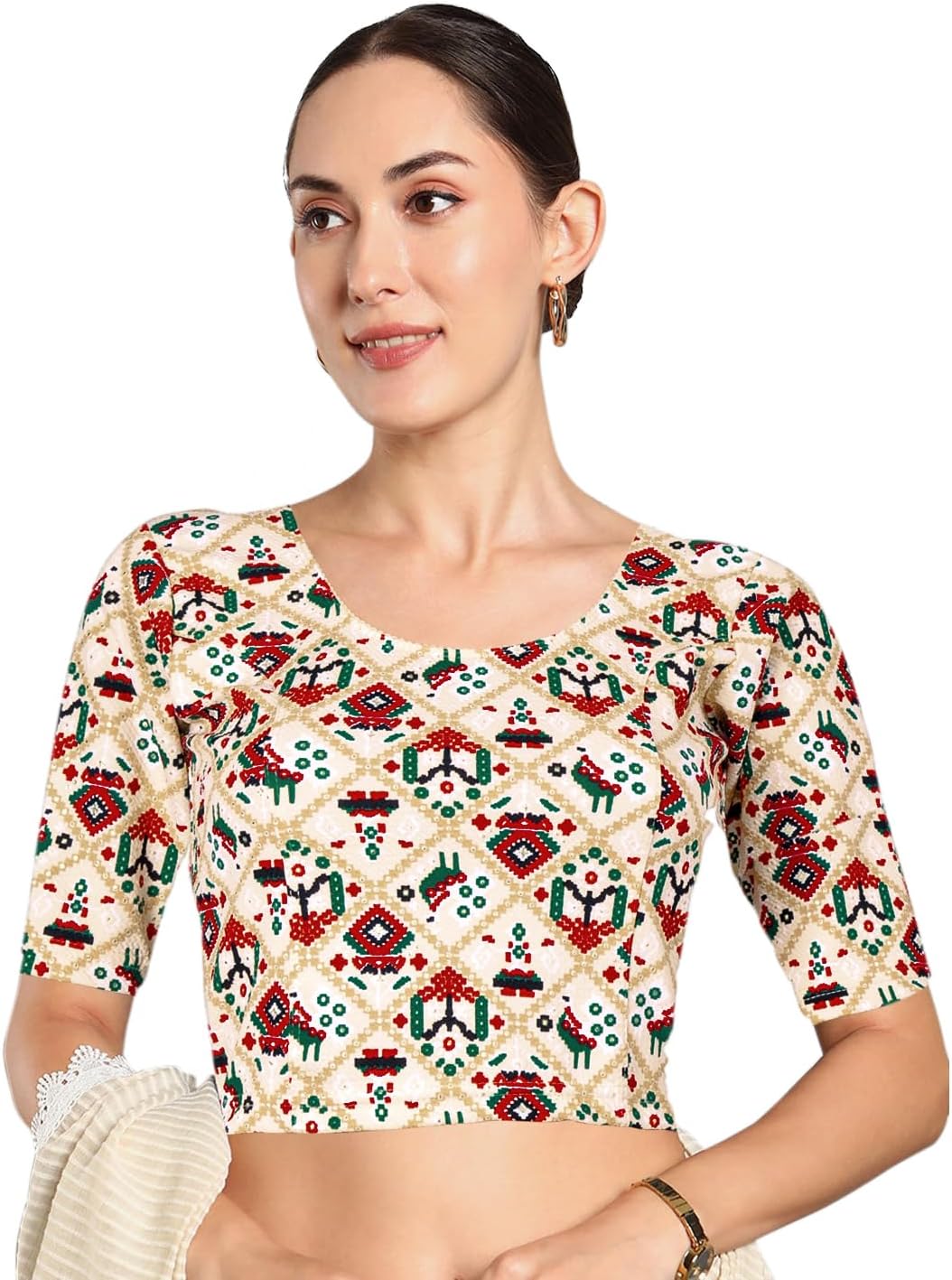 Chandrakala Stretchable Blouses for Women Sarees,Readymade (B217-P)