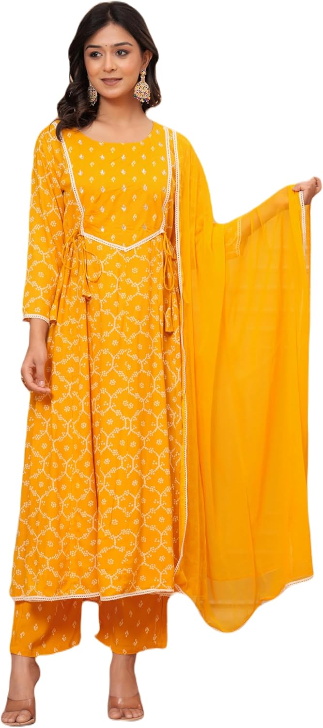 Embroidered Anarkali Kurta set with Dupatta In Rayon fabric Indian Tunic Dress Ethnic Wear Collection For Women