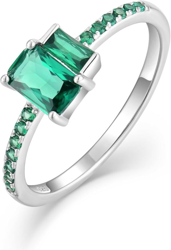 925 Sterling Silver Stackable Ring Baguette Cut Emerald Birthstone Eternity Rings for Women Size 5-10
