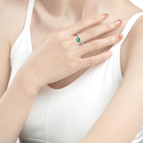 925 Sterling Silver Stackable Ring Baguette Cut Emerald Birthstone Eternity Rings for Women Size 5-10 - Image 3