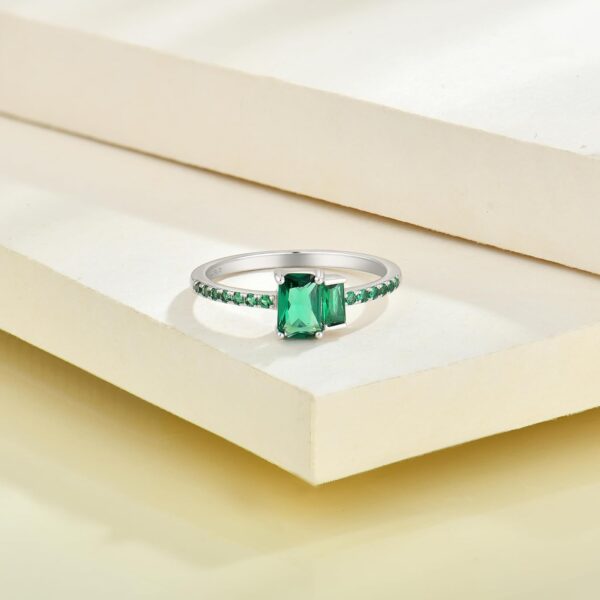 925 Sterling Silver Stackable Ring Baguette Cut Emerald Birthstone Eternity Rings for Women Size 5-10 - Image 5