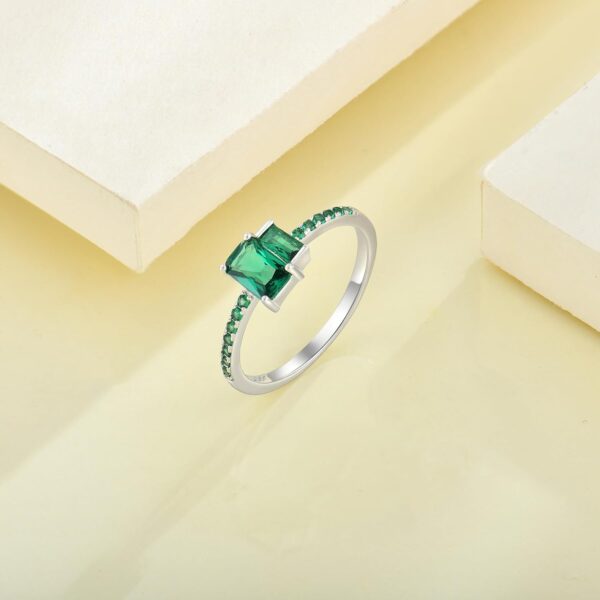 925 Sterling Silver Stackable Ring Baguette Cut Emerald Birthstone Eternity Rings for Women Size 5-10 - Image 6