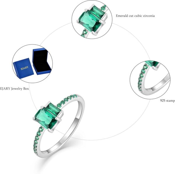 925 Sterling Silver Stackable Ring Baguette Cut Emerald Birthstone Eternity Rings for Women Size 5-10 - Image 8