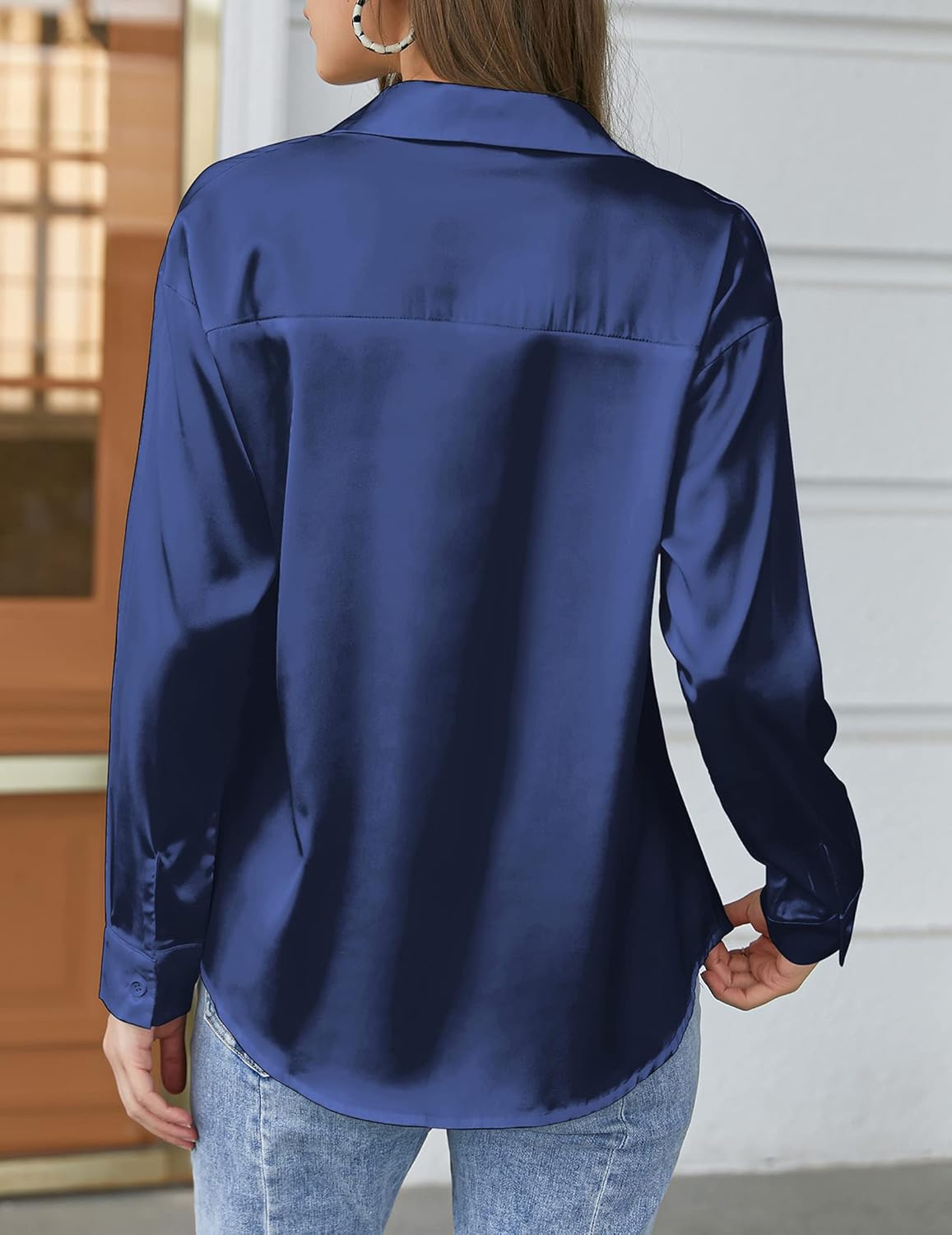 Chigant Women's Blouse Satin Silk Shirts Button Down Shirts Casual Loose Long Sleeve Office Work Tunic Tops - Image 5