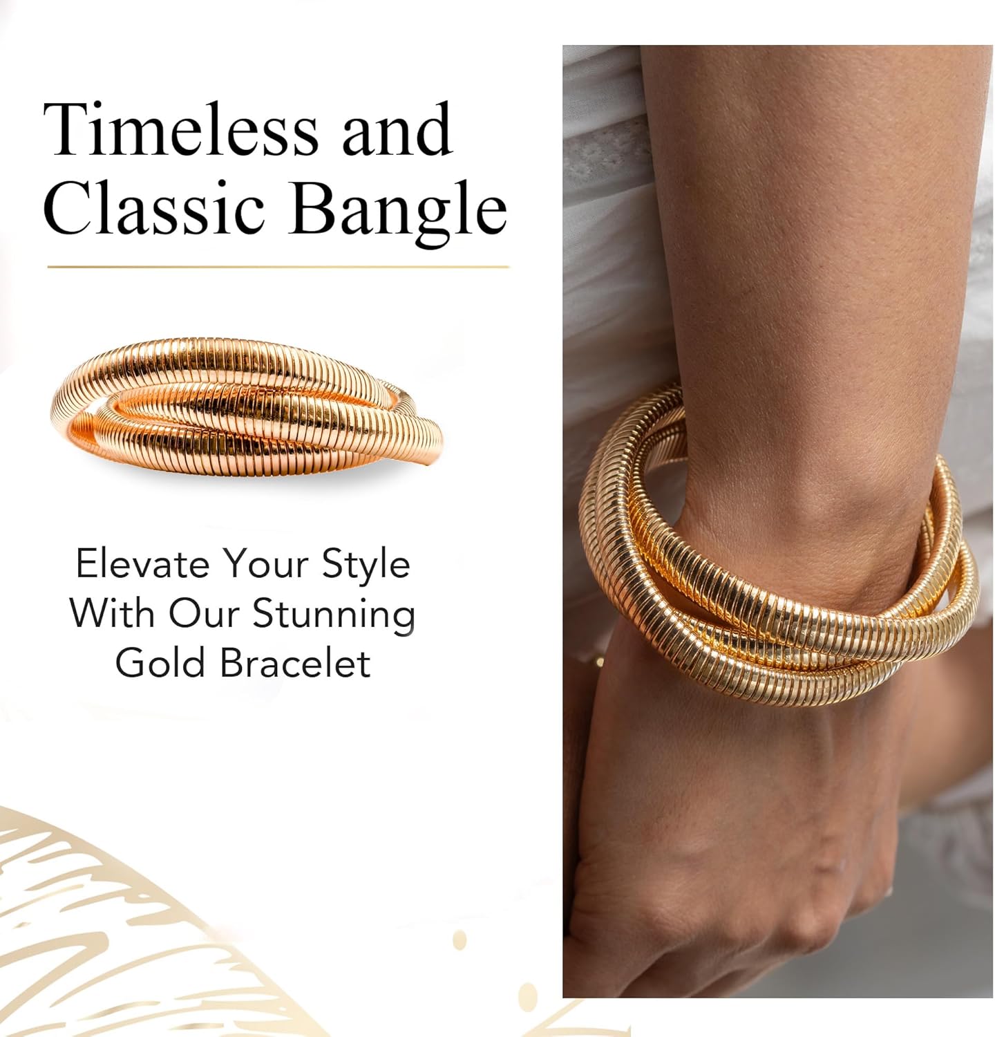 Chic Style 18K Gold Plated Twisted Bangle Multi-Bangle look; Three Gold Plated Interwoven Bangles or Bracelets for Dazzling Sophisticated Classy Style; Easy and Smooth Fit; Small and Medium Size - Image 2