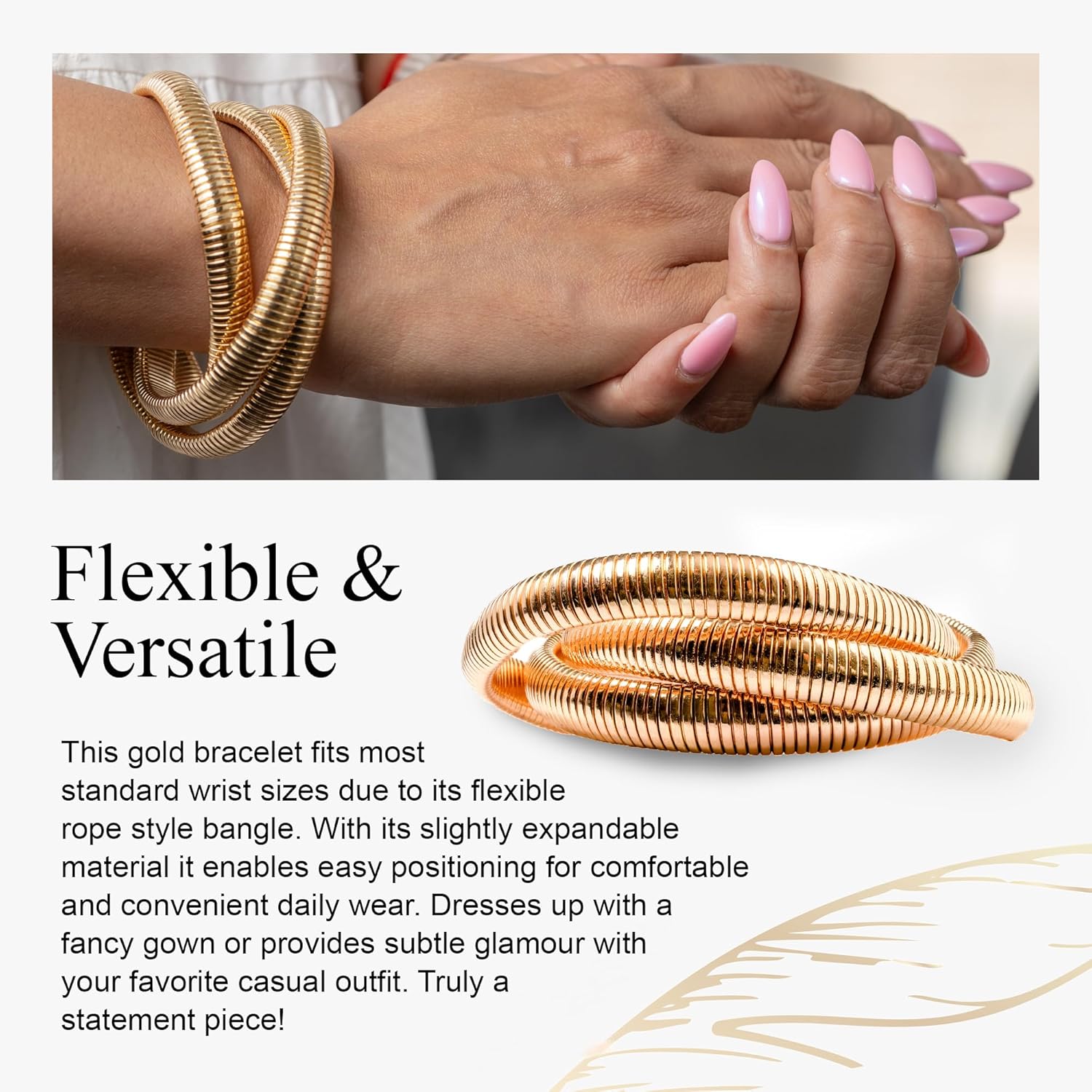 Chic Style 18K Gold Plated Twisted Bangle Multi-Bangle look; Three Gold Plated Interwoven Bangles or Bracelets for Dazzling Sophisticated Classy Style; Easy and Smooth Fit; Small and Medium Size - Image 3