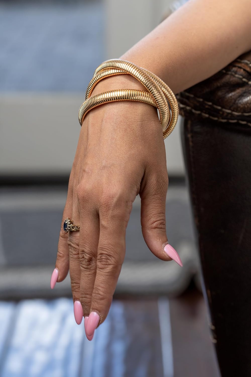 Chic Style 18K Gold Plated Twisted Bangle Multi-Bangle look; Three Gold Plated Interwoven Bangles or Bracelets for Dazzling Sophisticated Classy Style; Easy and Smooth Fit; Small and Medium Size - Image 7