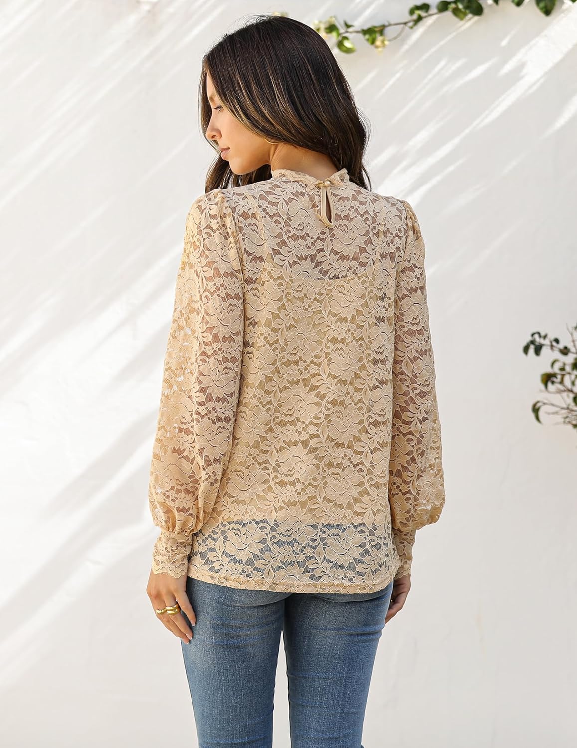 HOTOUCH Womens Lace Tops Floral Long Sleeve Mock Neck Casual Dressy Blouses Shirt with Separable Camisole Sexy 2 PCS Set - Image 2