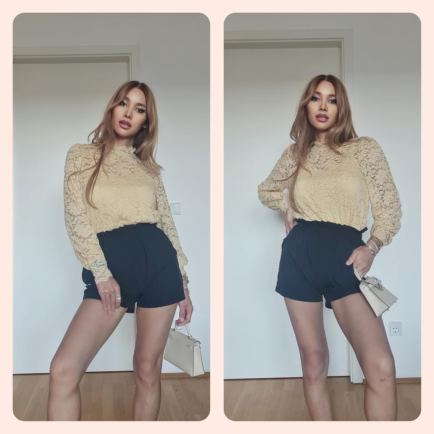 HOTOUCH Womens Lace Tops Floral Long Sleeve Mock Neck Casual Dressy Blouses Shirt with Separable Camisole Sexy 2 PCS Set - Image 6