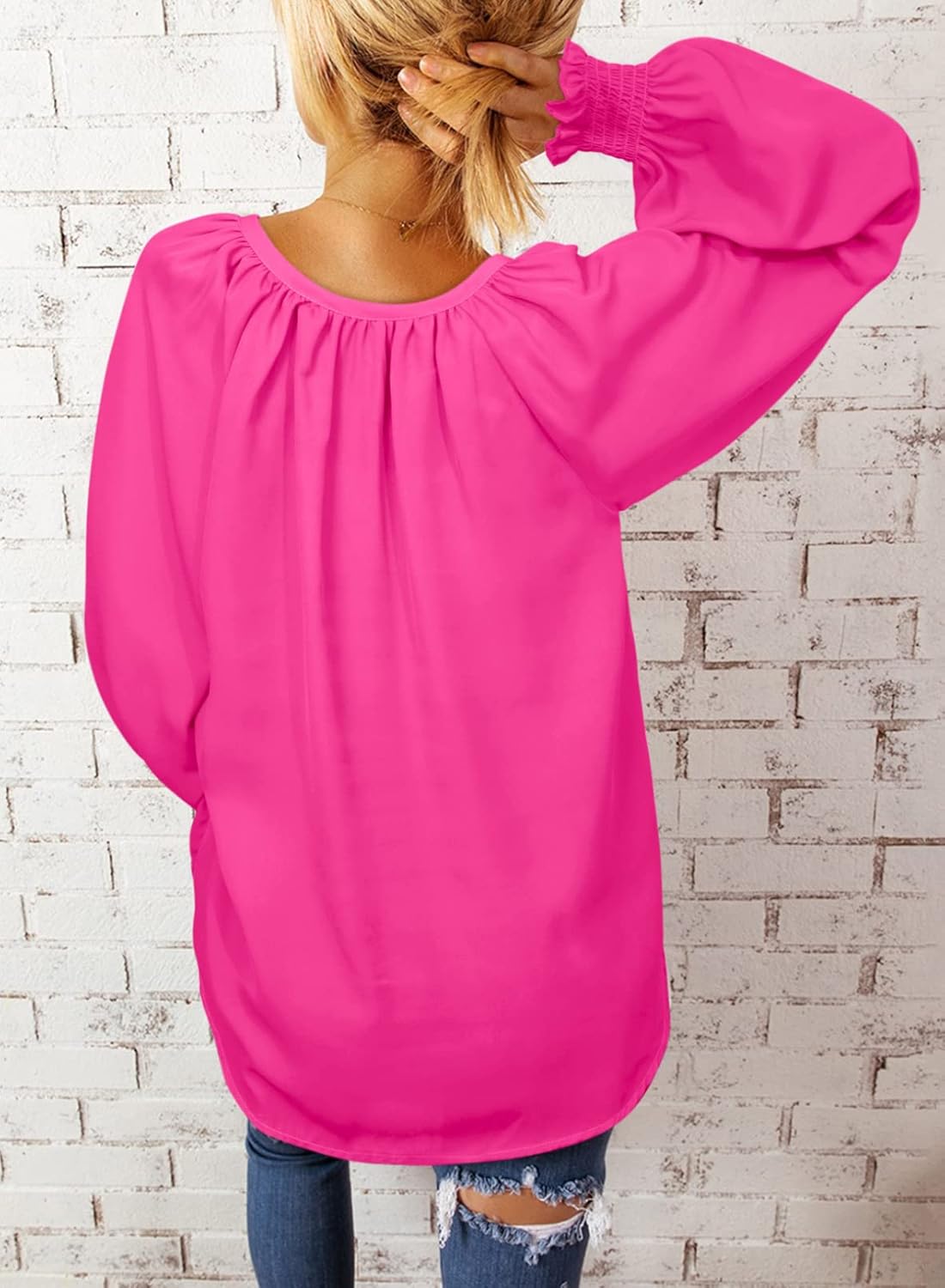 Dokotoo Womens Blouses Fashion Long Sleeve V Neck Casual Chiffon Shirts Tops Summer Outfits Clothes 2024 - Image 2