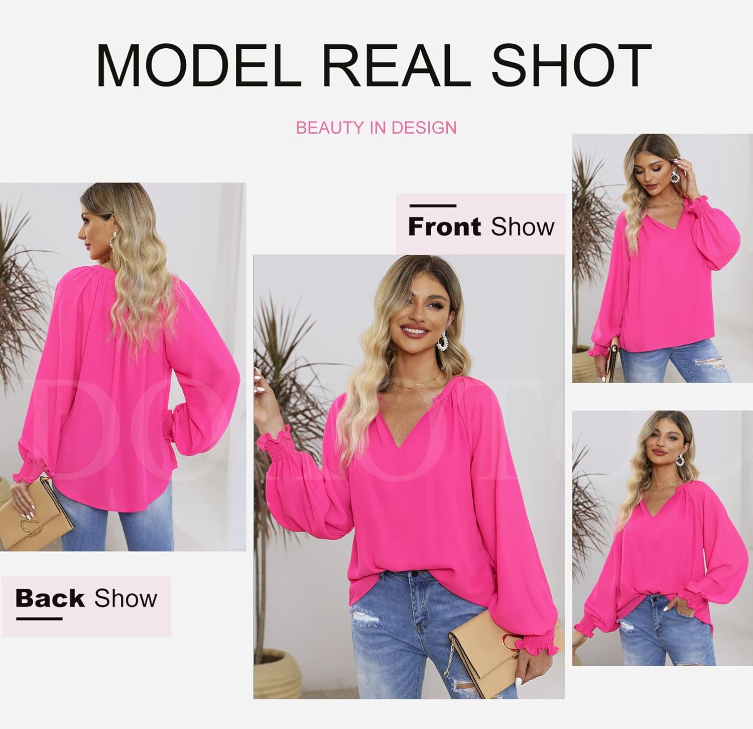 Dokotoo Womens Blouses Fashion Long Sleeve V Neck Casual Chiffon Shirts Tops Summer Outfits Clothes 2024 - Image 3